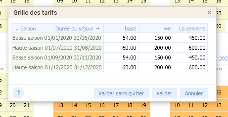 Grille des tarifs Grille des tarifs